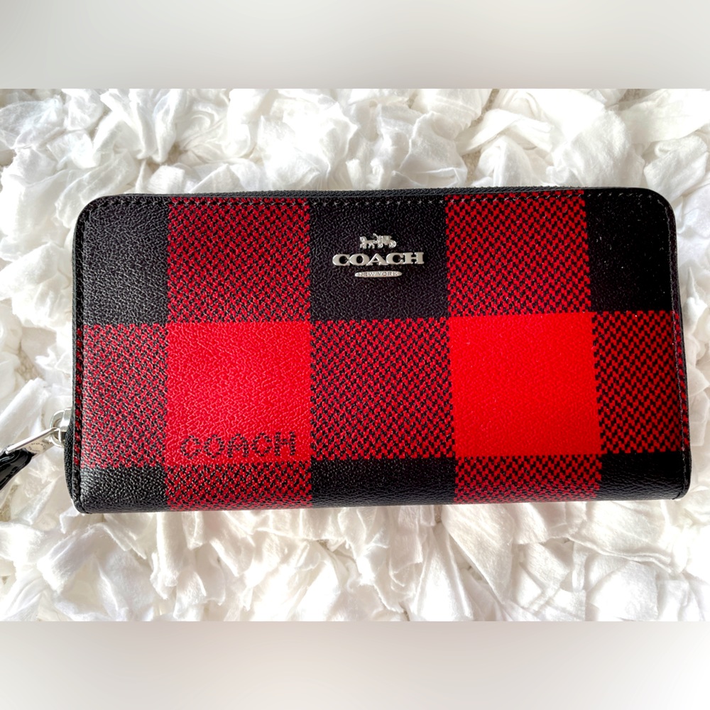 COACH plaid print accordion wallet